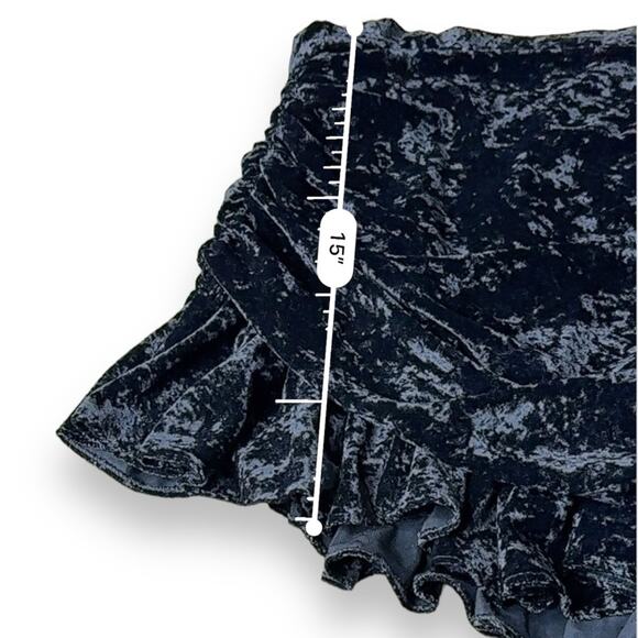 Zara Black Ruched Ruffle‎ Crushed Velvet Asymmetrical Mini Skirt Size S NEW - Picture 6 of 8